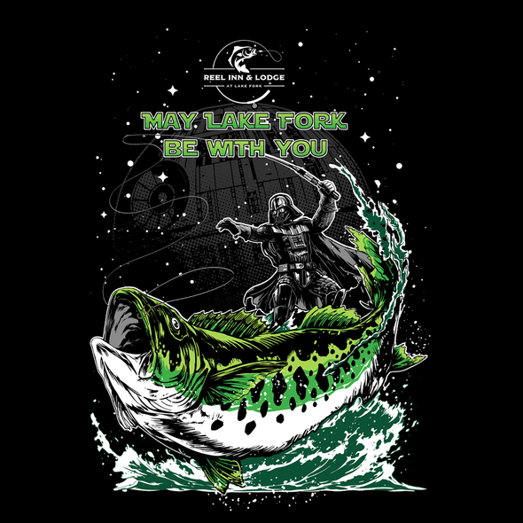 Star Wars design with the title 'Darth Vader Fishing the Big Bass'
