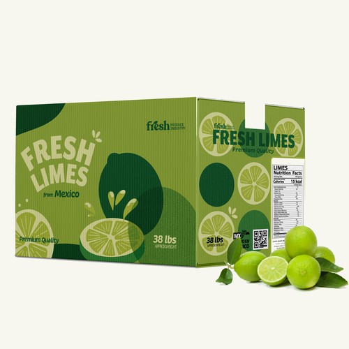 Green packaging with the title 'Fresh Limes box from Mexico'