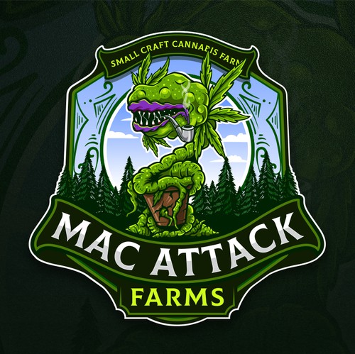 Monster logo with the title 'Mac Attack Farms'