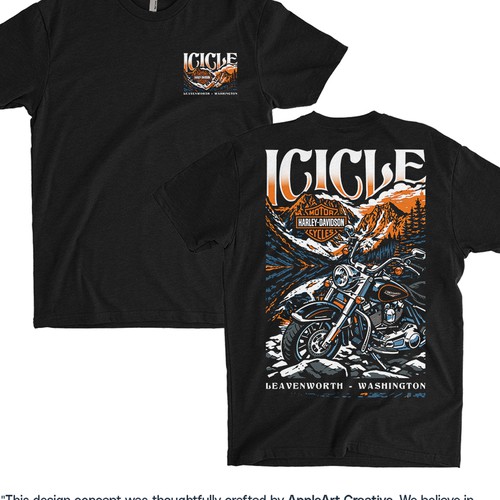 Simple t-shirt with the title 'Icicle Harley-Davidson Leavenworth, WA'