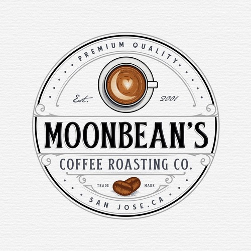Coffee bean logo with the title 'MoonBean's Coffee Roasting Co.'