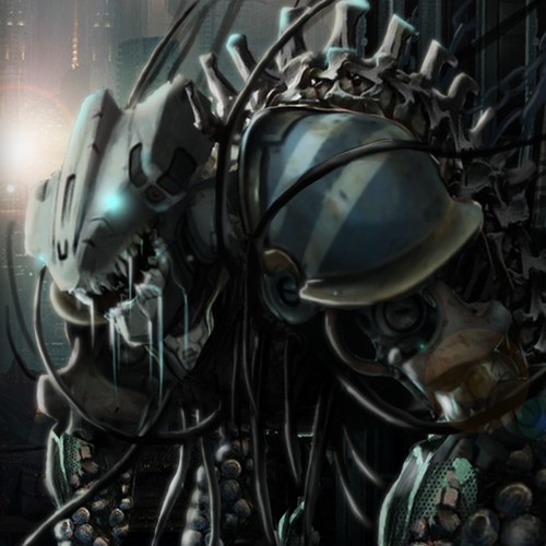 Robot illustration with the title 'Futuristic Card Illustration Art'