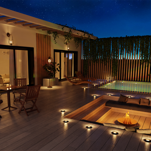 Pool design with the title '3D render of a balcony pool deck'