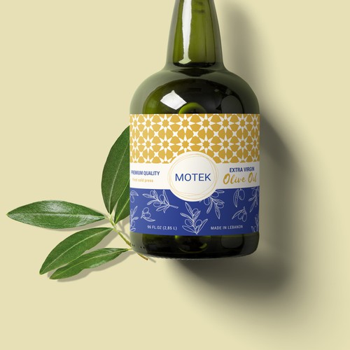 Bold packaging with the title 'Label design for an olive oil'