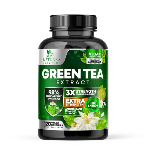 Vegan label with the title 'Green Tea Extract Label Design'