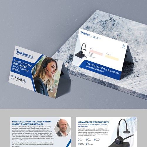 Tri-fold design with the title 'High End Office Headset Launching'
