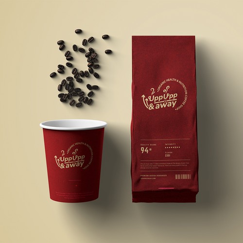 Coffee shop brand with the title 'Upp Upp & Away organic coffee shop'