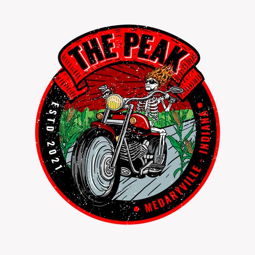 Biker logo with the title 'The Peak, bar & bight club logo'