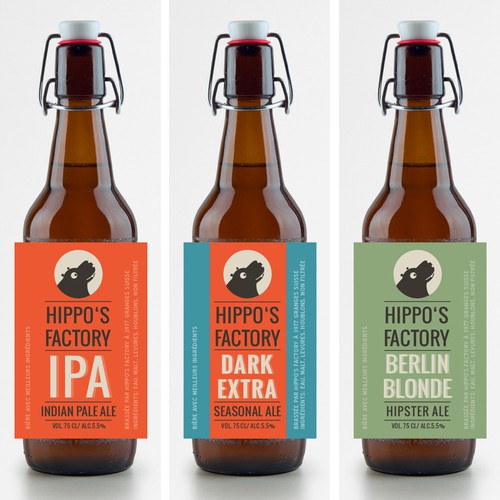 Branding label with the title 'Label Design for Hippo’s Factory'