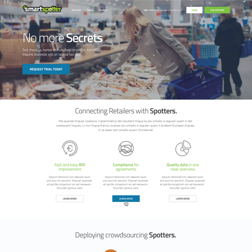 Retail website with the title '2-page website for SmartSpotter: conventional breaking crowdsourcing platform (global retail)'