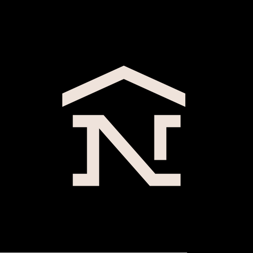 N design with the title 'Slab Serif styled N and R Lettermark logo with a house shape.'
