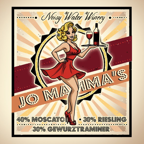 Pin-up girl artwork with the title 'Sexy icon design for a Winery Label'