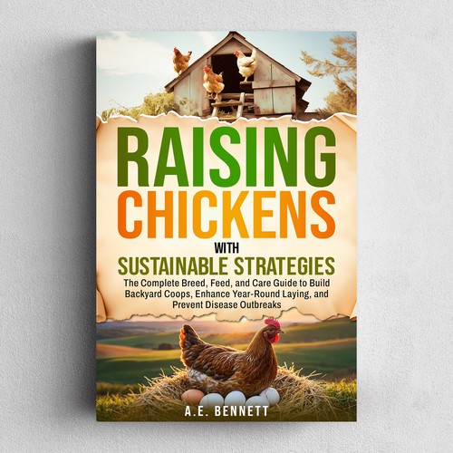 Paperback book cover with the title 'Chicken Raising Book Cover Design'
