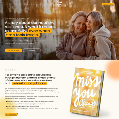 Community design with the title 'Miss You Already Book & Community'