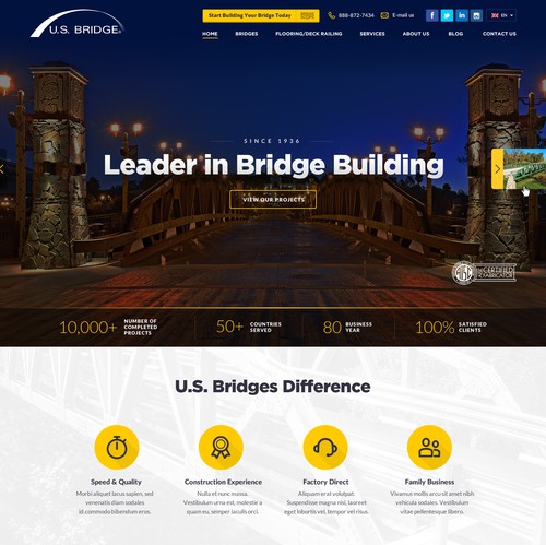 Internet website with the title 'Modern, Stylish, Flat Web design for Construction Company, leader in Bridge Building'