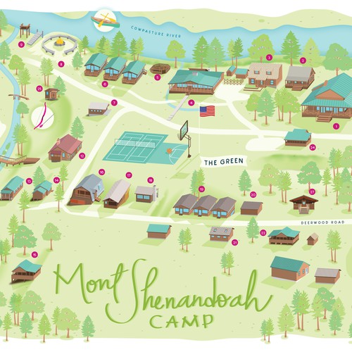 Map artwork with the title 'Mont Shenandoah Camp Map'