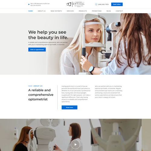 Optical design with the title 'Optical Clinic Website Design'