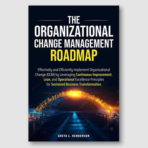 Leadership book cover with the title 'Business Transformation Cover – Futuristic Pathway & Strategic Glow'