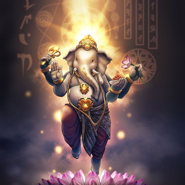Photoshop illustration with the title 'Regal, Powerful, Rendition of Lord Ganesha'