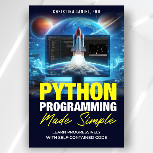 Computer book cover with the title 'Cover Design for Programming Book with Space Theme'
