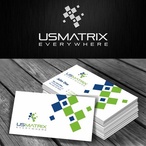 Telecom design with the title 'US Matrix - logo & business card'