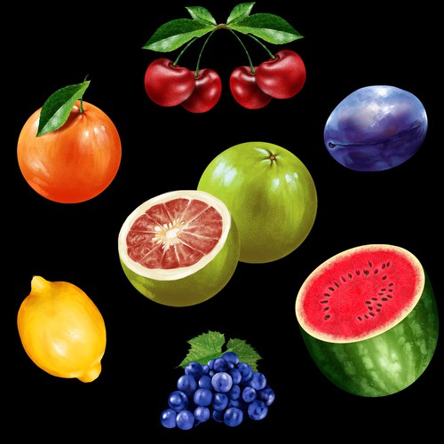 Fruit artwork with the title 'Fruit illustration'