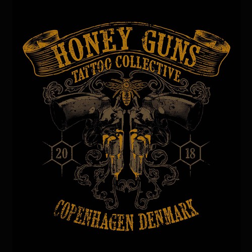 Distressed t-shirt with the title 'T-shirt Design for a Tattoo Shop in Denmark'