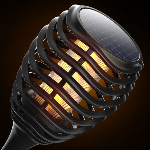 LED design with the title 'Flickering flame Solar-LED lights'