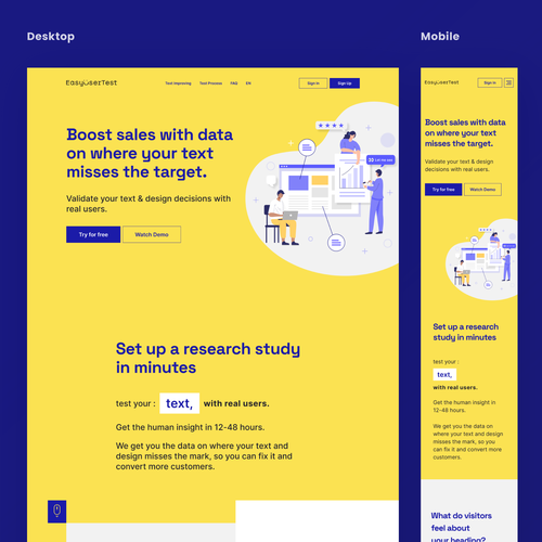Casual design with the title 'Stylish Landing Page Redesign for EasyUserTest with Branding in mind'