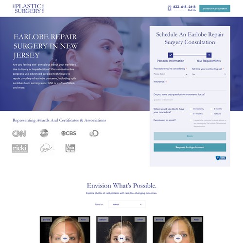 Surgical design with the title 'Plastic Surgery Landing Page Website'