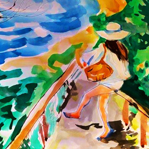 Beach artwork with the title 'iconic Australian beach scene'