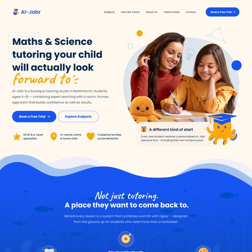 Website with the title 'Website Redesign educational tutoring company Maths & Science'