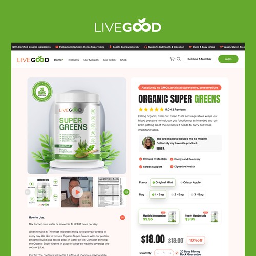 Product design website with the title 'Livegood'