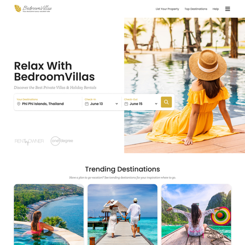 Vacation website with the title 'Vacation Rental Booking Web Design'