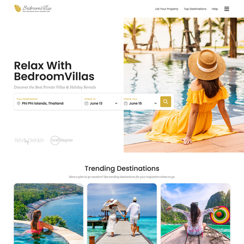 Tourism website with the title 'Vacation Rental Booking Web Design'