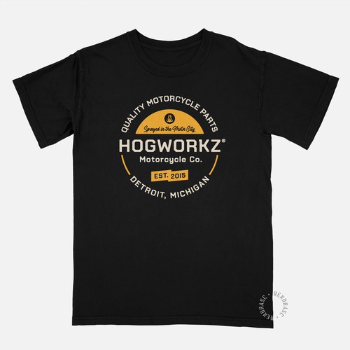 Motorcycle t-shirt with the title 'Hogworkz'