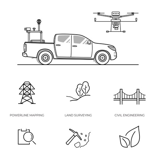 Drone design with the title 'Aero company Icon set designs'