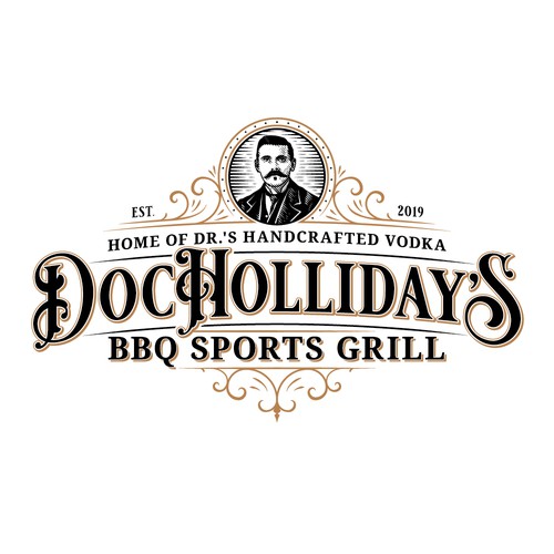 Western logo with the title 'Doc Holliday's BBQ Sports Grill'