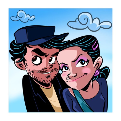 Caricature artwork with the title 'Comic style illustration of a photographed portrait'