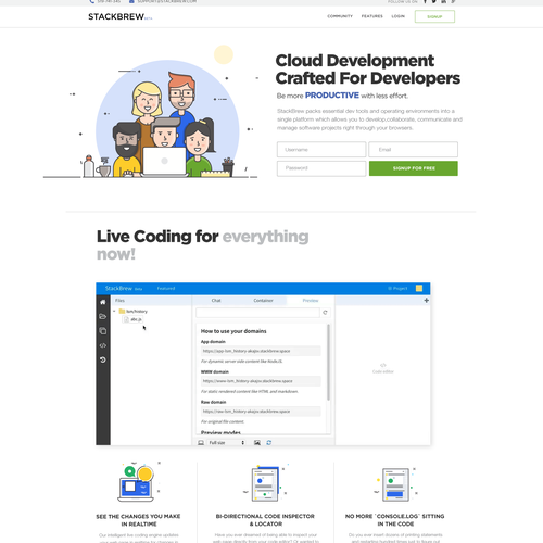 White website with the title 'Clean Website Design for  Coud Development Platform'