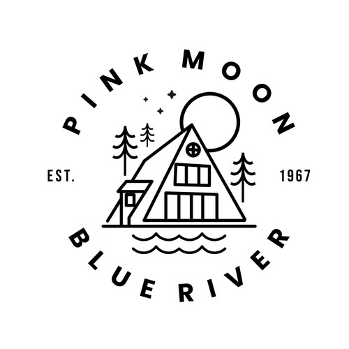 Summer camp logo with the title 'Pink Moon Blue River'