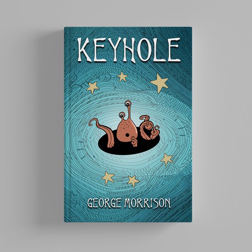 Comedy book cover with the title 'Book cover for the  humorous sci-fi novel "Keyhole"'