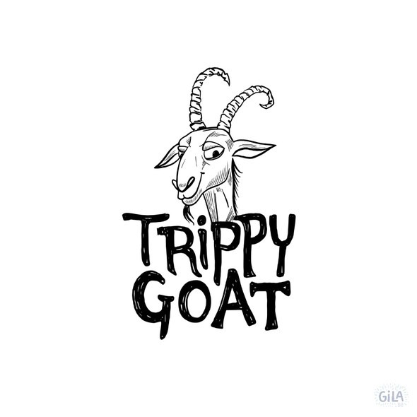 Illustrated logo with the title 'Vodka logo Trippy Goat'