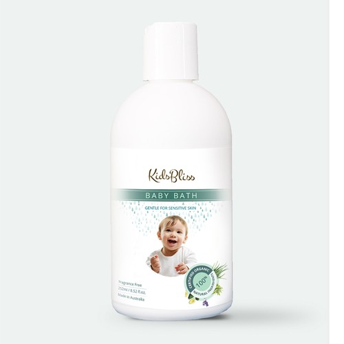 Shampoo label with the title 'Product label design to refresh the branding'