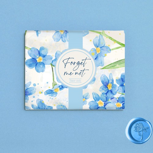 Envelope design with the title 'Packaging For Flower Seeds'
