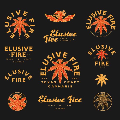 Marijuana brand with the title 'Elusive Fire Logo System'