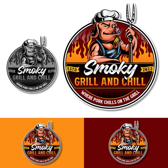 Smoker logo with the title 'Smoky Grill and Chill'