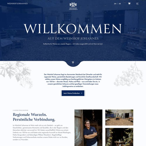 Single page website with the title 'Webdesign One-pager für ein Weingut'