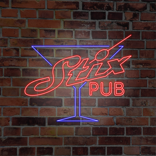 Stick design with the title 'Neon logo for local bar and night club'