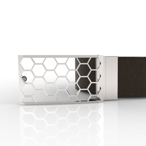 Metal design with the title 'Carbon Nanotube inspired belt buckle design'